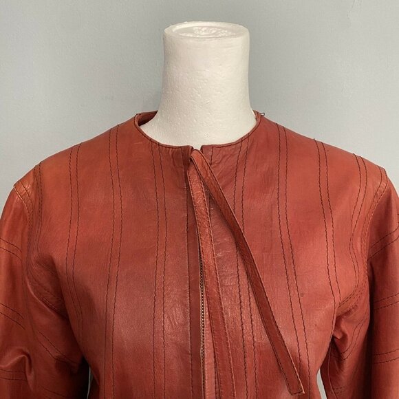 FENDI 100% Genuine Leather Jacket Coat Red Full Zipper Size 4 Vintage - Picture 2 of 11